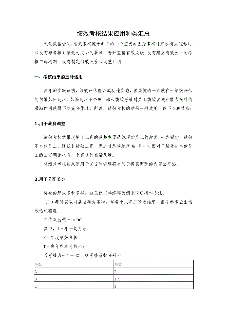 绩效考核结果应用种类汇总_第1页