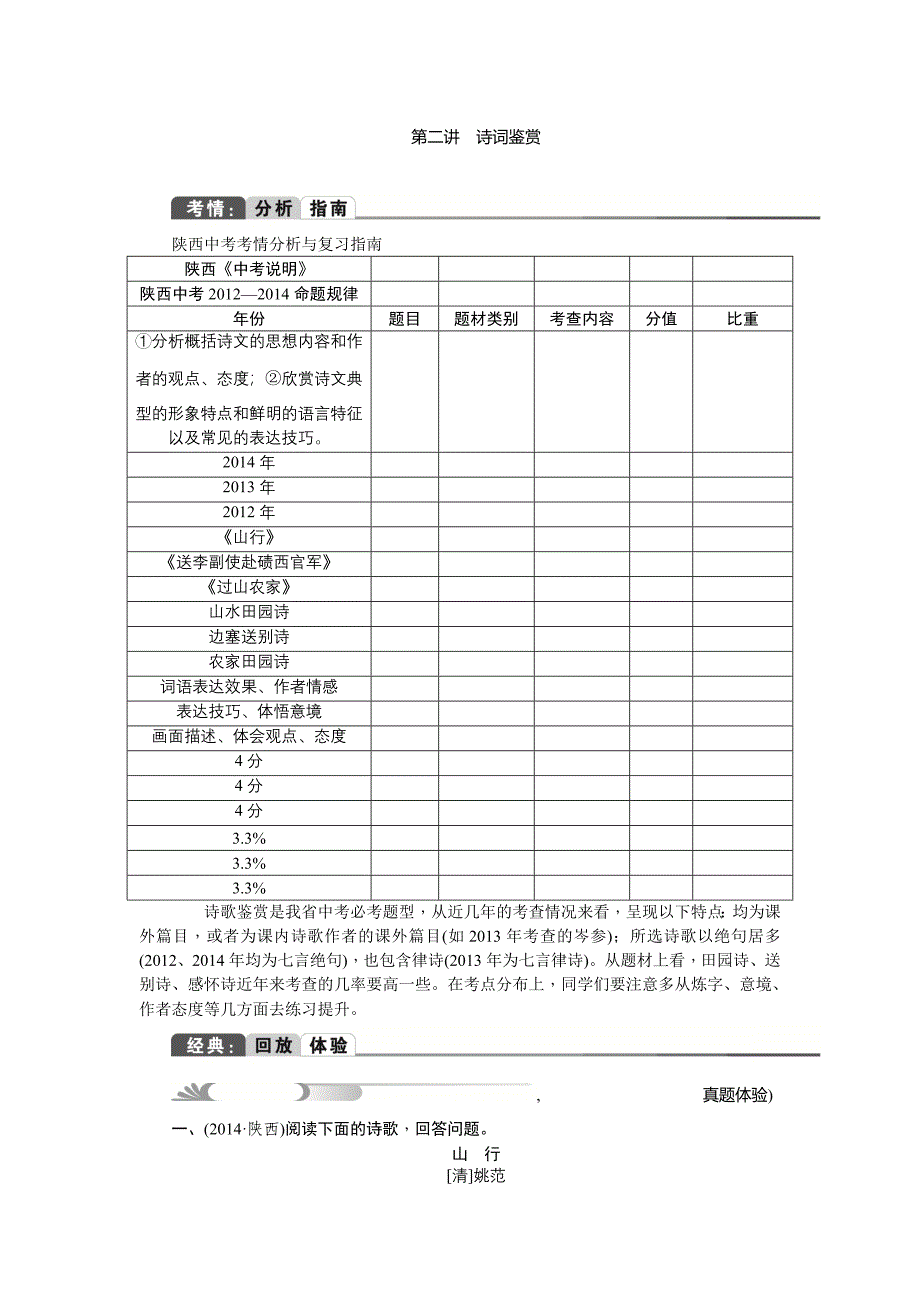 中考语文（陕西）总复习教学案：第四部分  第二讲　诗词鉴赏_第1页