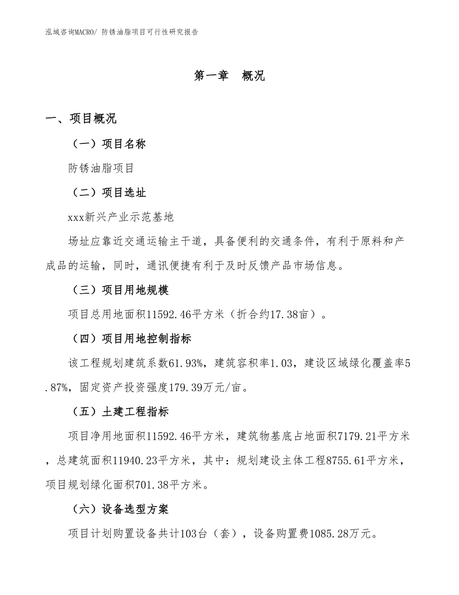 防锈油脂项目可行性研究报告_第1页