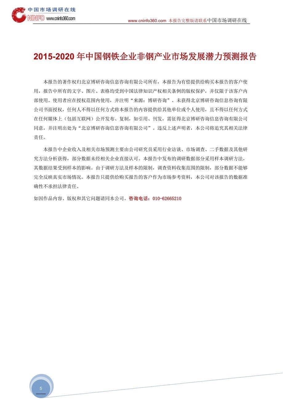 2015-2020年中国钢铁企业非钢产业市场发展潜力预测报告_第5页