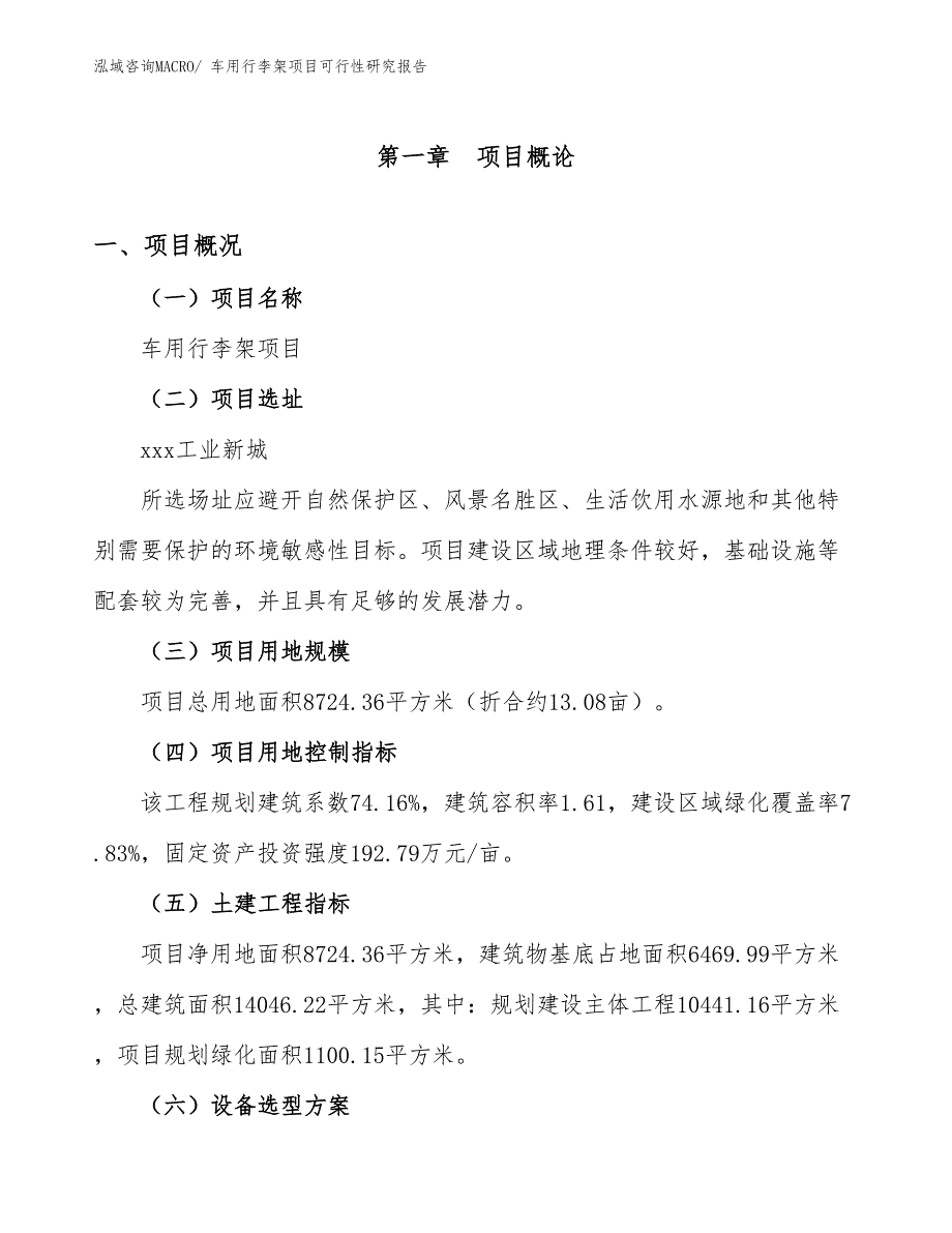 车用行李架项目可行性研究报告_第1页