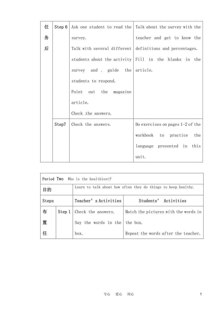 七年级英语上册 unit 4  how often do you exercise教案 鲁教版_第5页