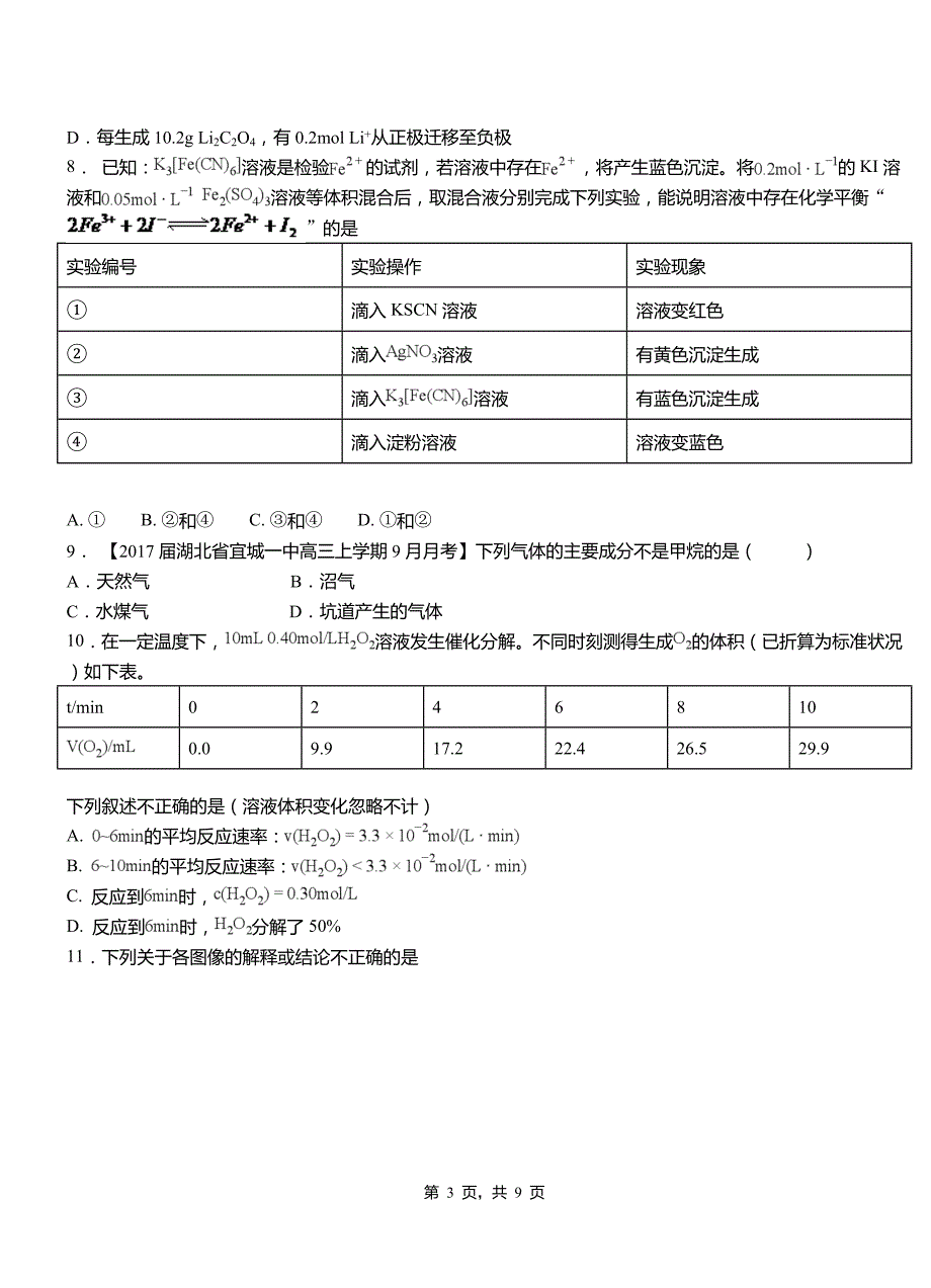 南江县高中2018-2019学年高二9月月考化学试题解析_第3页