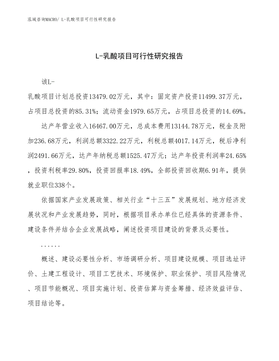 L-乳酸项目可行性研究报告_第1页