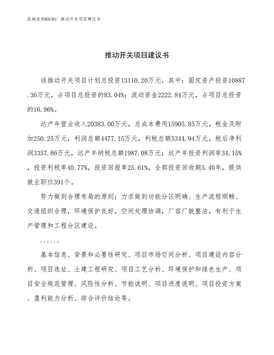 推动开关项目建议书(66亩，投资13100万元）_第1页