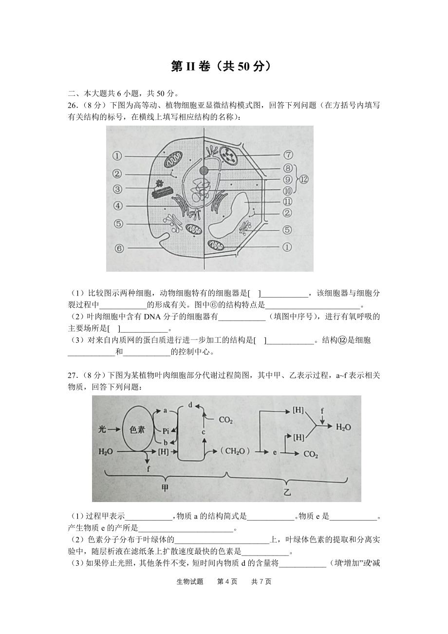 山东省2018年夏季2016级及以前普通高中学业水平考试生物试题_第4页