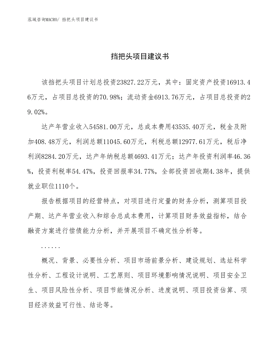 挡把头项目建议书(85亩，投资23800万元）_第1页