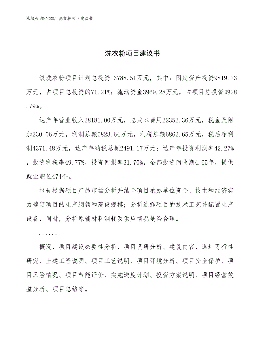 洗衣粉项目建议书(50亩，投资13800万元）_第1页