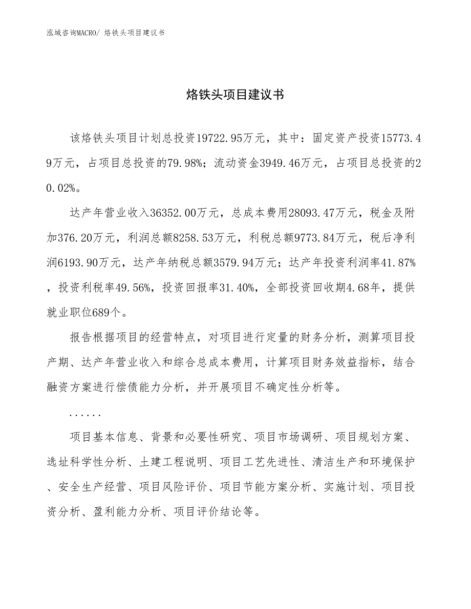 烙铁头项目建议书(90亩，投资19700万元）_第1页