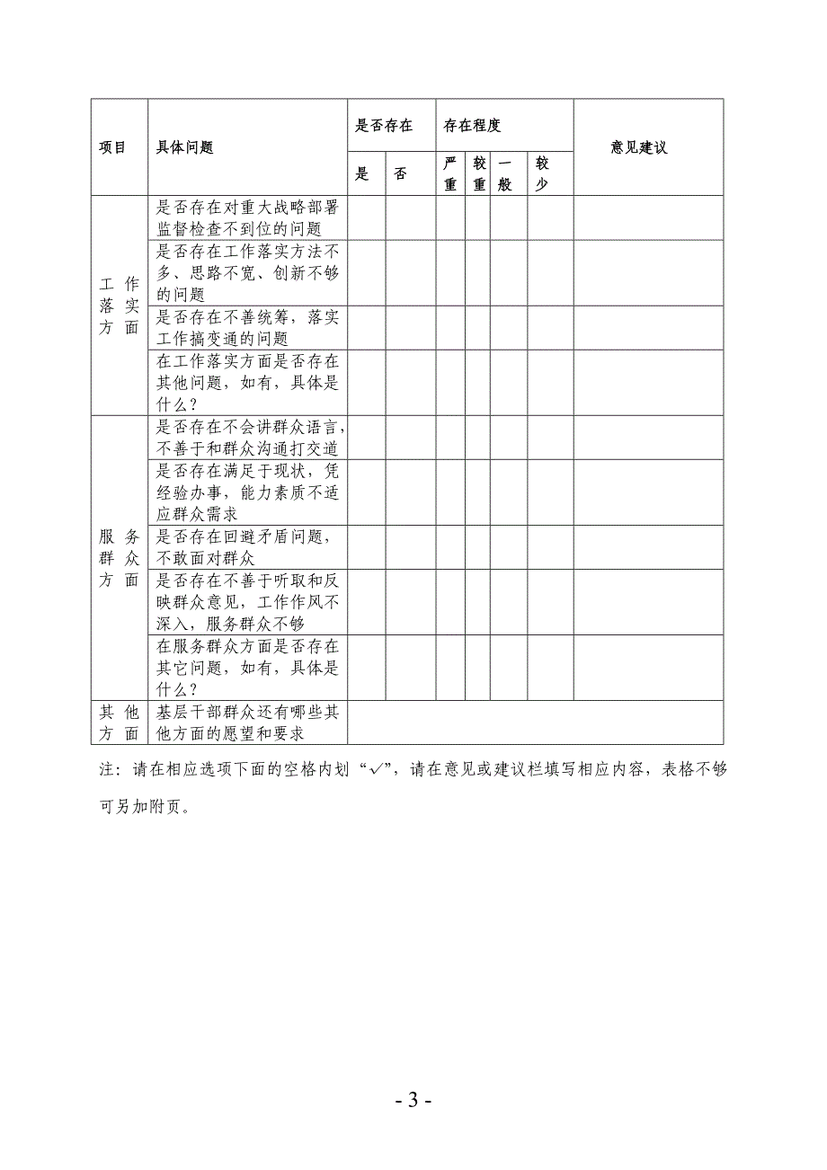 对xx班子作风建设方面的征求意见表（样本）_第3页