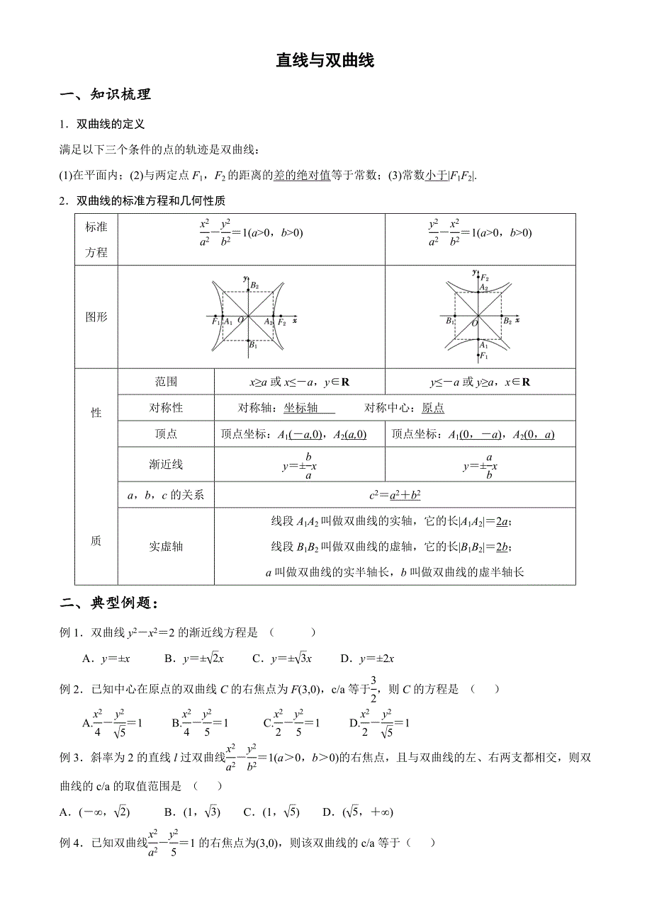 双曲线典型例题讲义_第1页