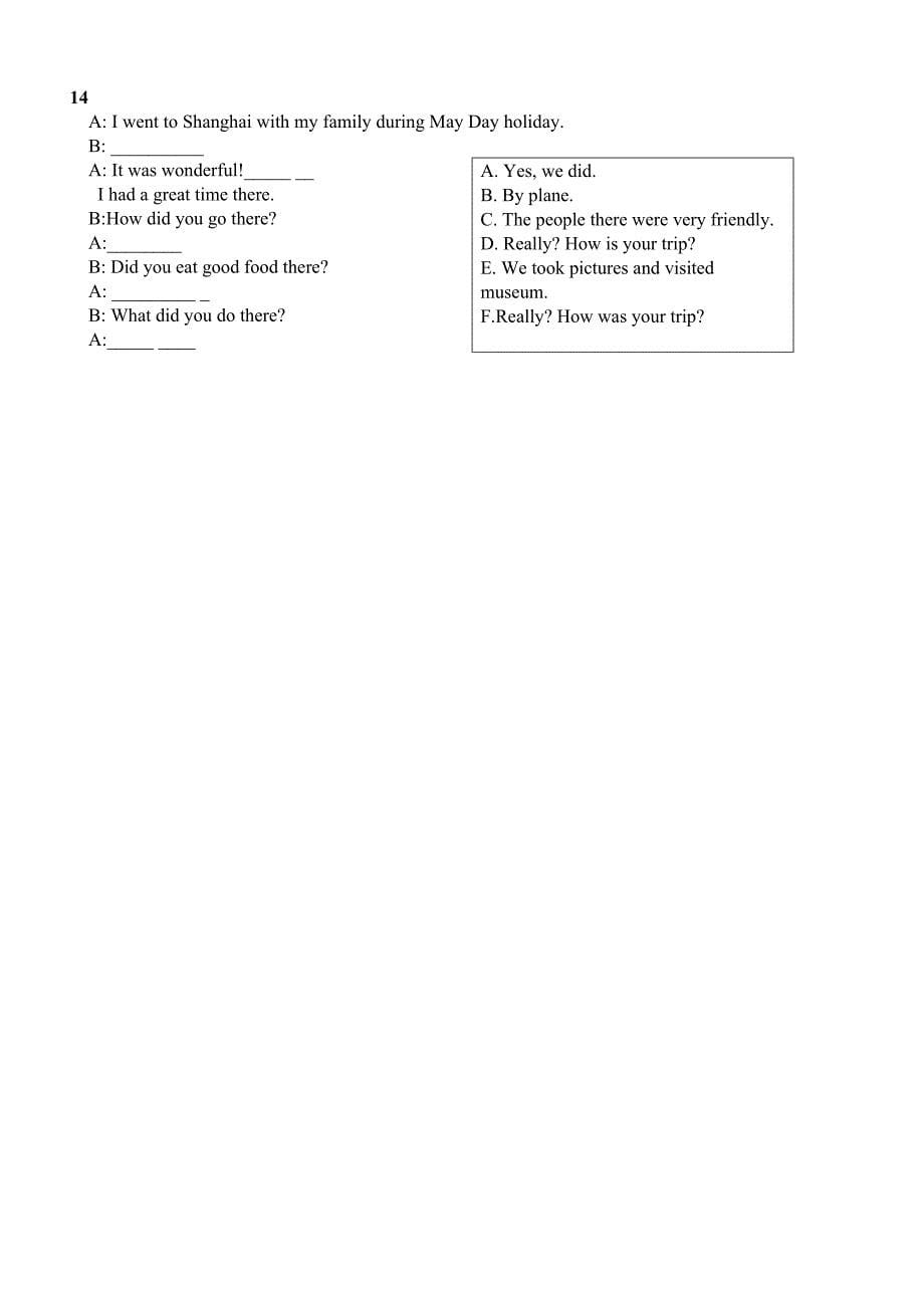 小学六年级英语补全对话专项练习_第5页
