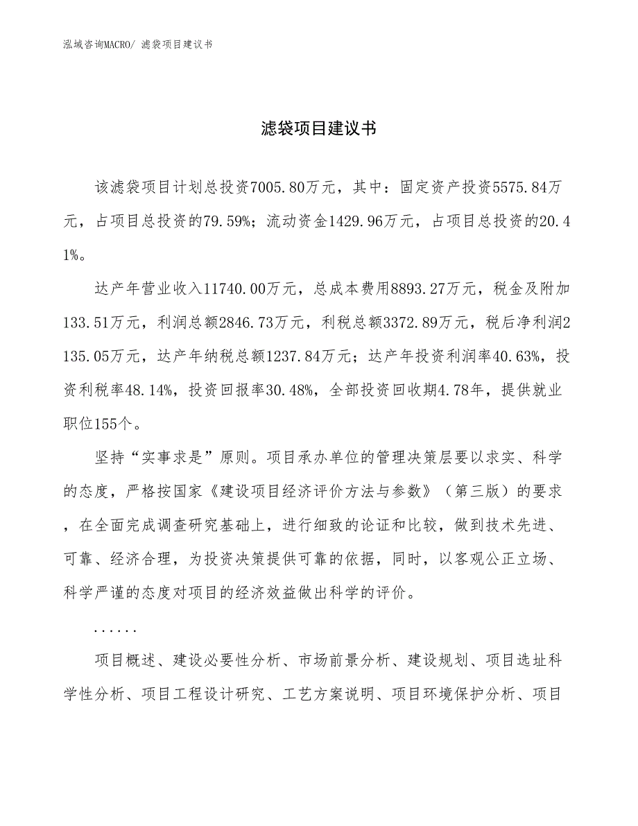 滤袋项目建议书(32亩，投资7000万元）_第1页