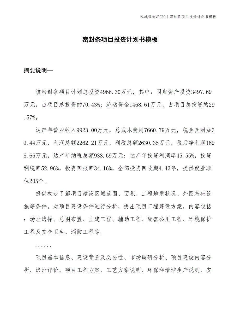 密封条项目投资计划书模板_第1页