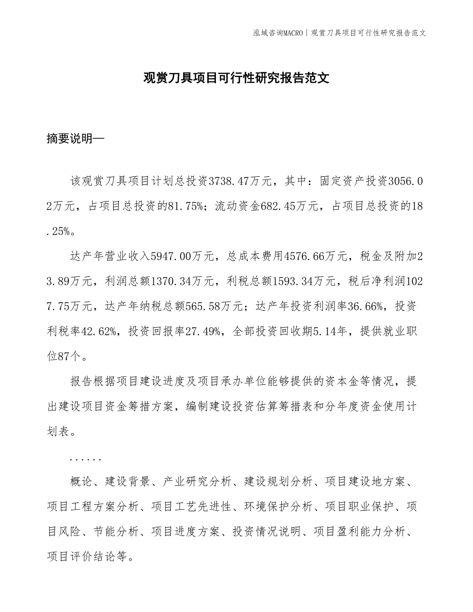 观赏刀具项目可行性研究报告范文(投资3700万元)_第1页