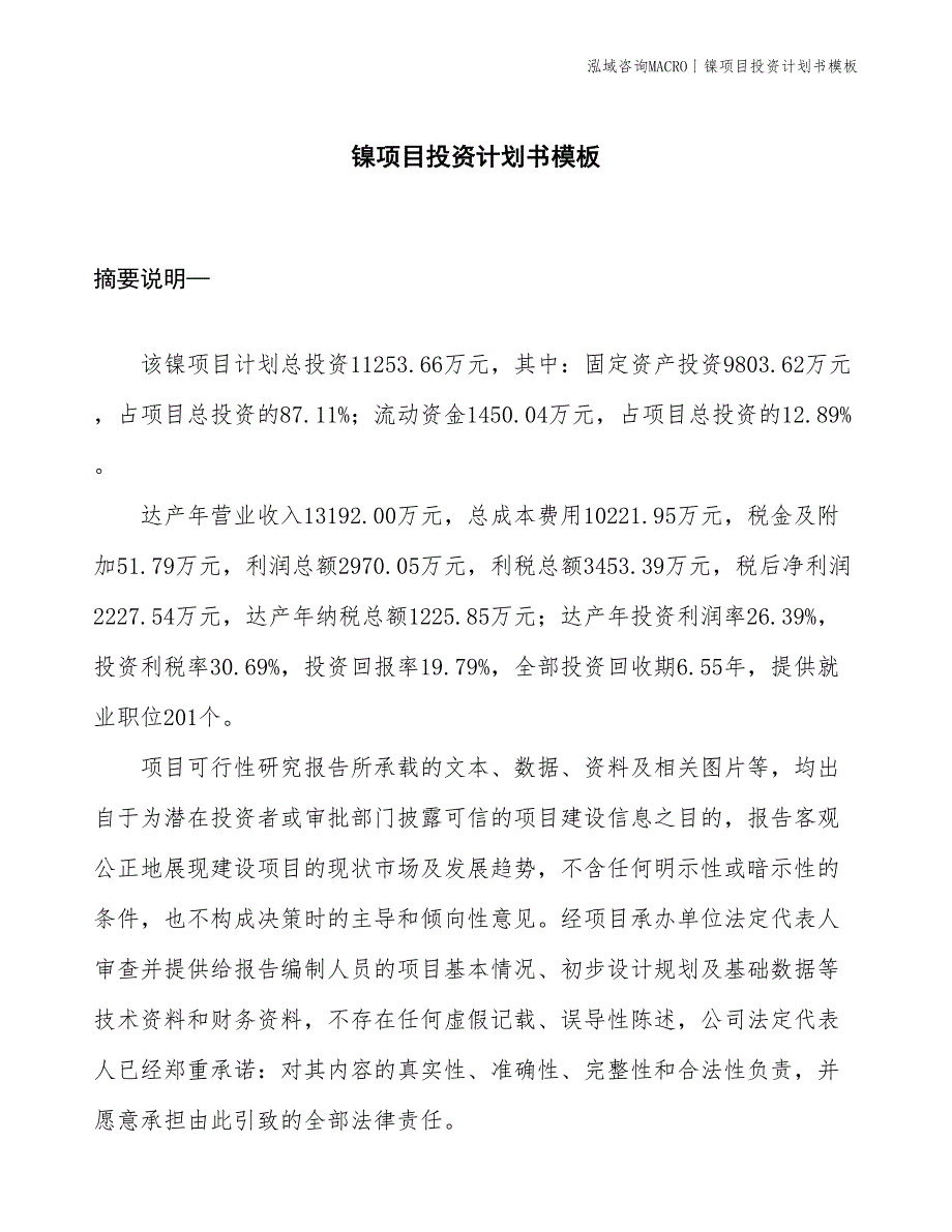 镍项目投资计划书模板_第1页