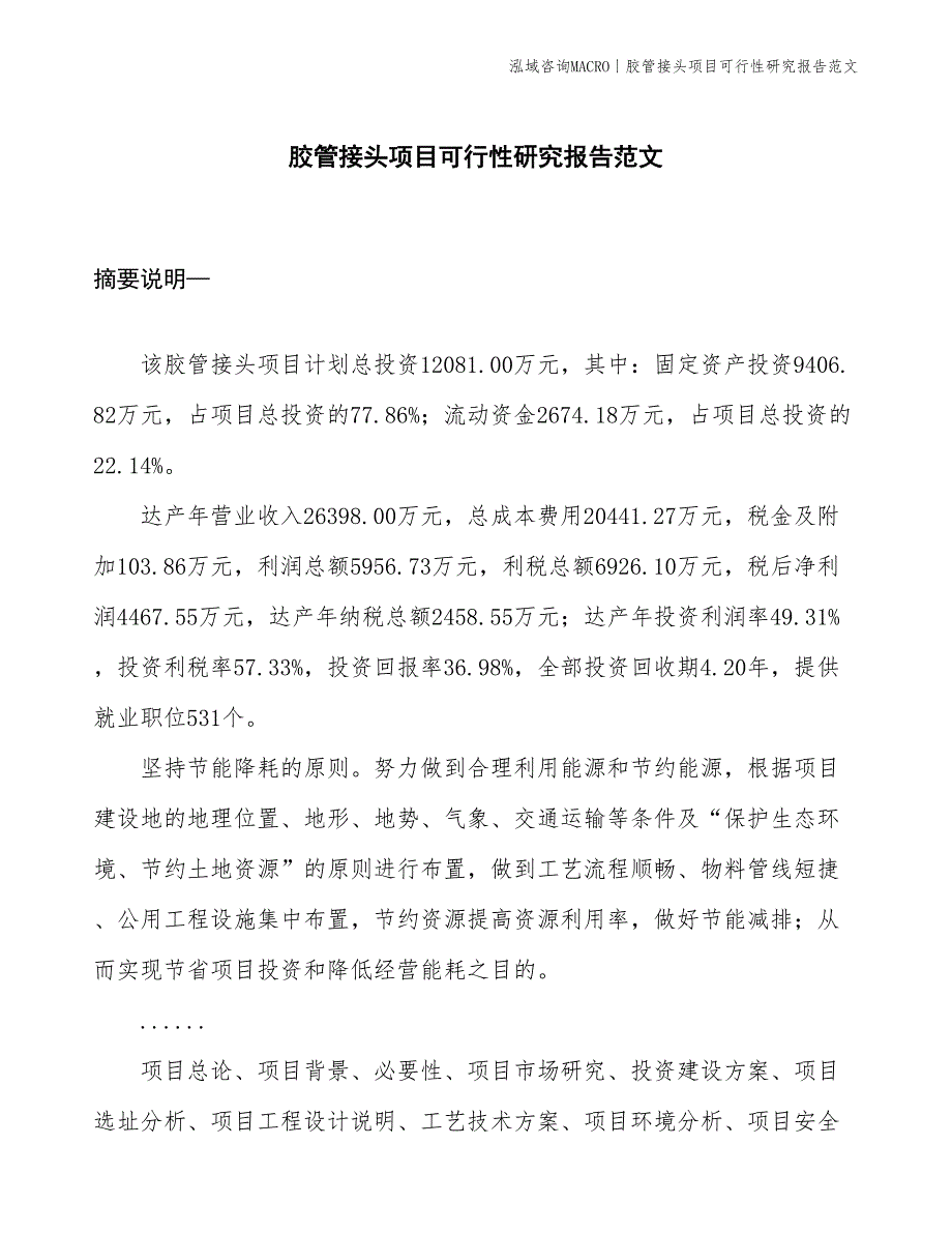 胶管接头项目可行性研究报告范文(投资12100万元)_第1页