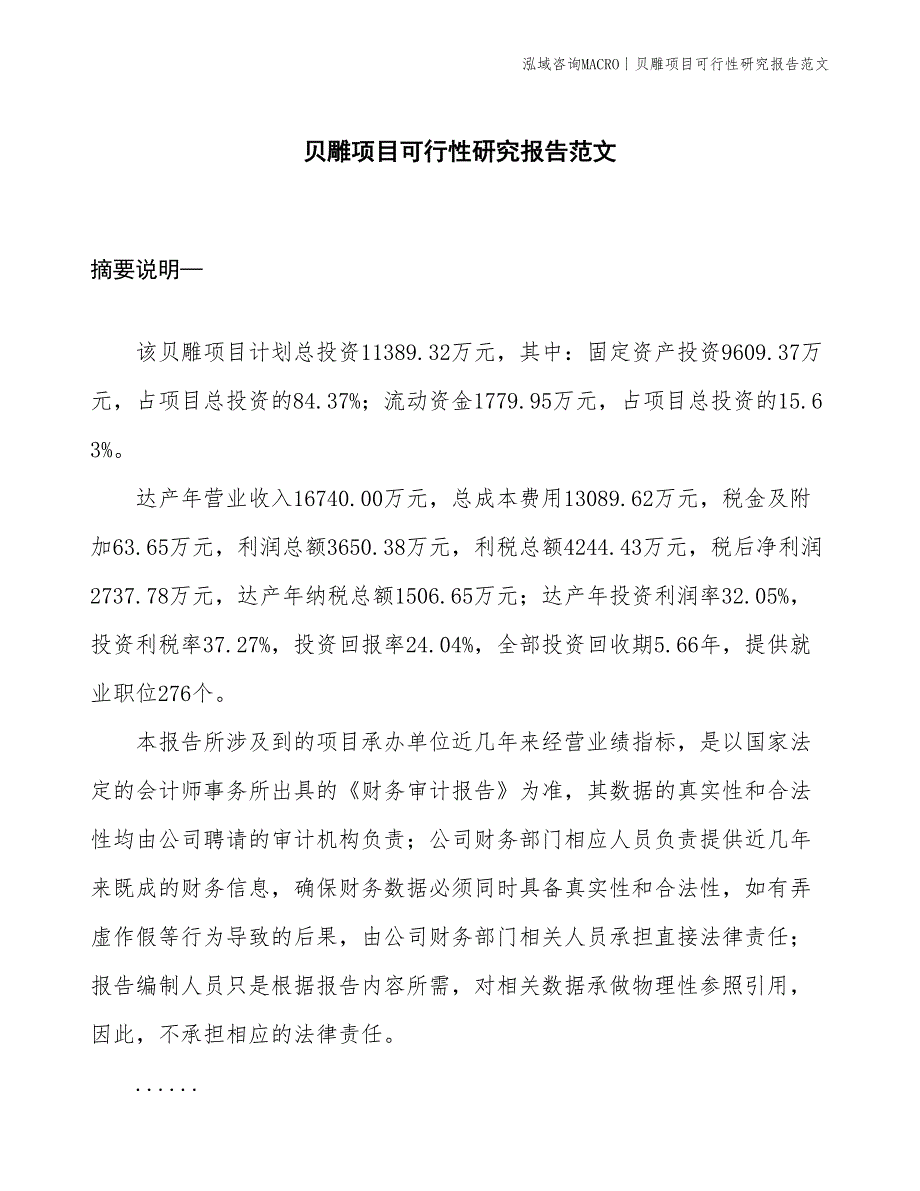 贝雕项目可行性研究报告范文(投资11400万元)_第1页