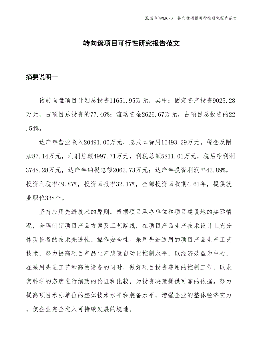 转向盘项目可行性研究报告范文(投资11700万元)_第1页