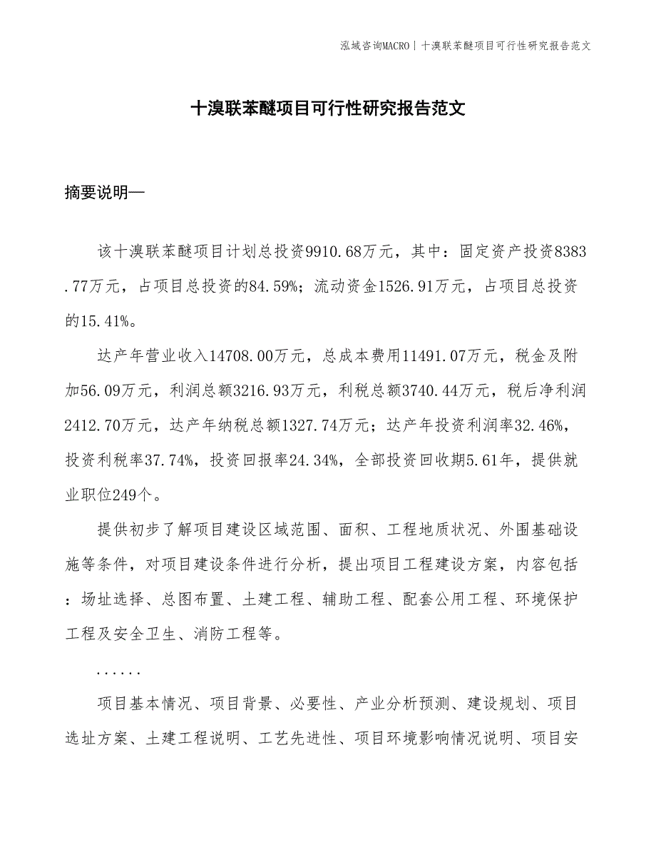 十溴联苯醚项目可行性研究报告范文(投资9900万元)_第1页