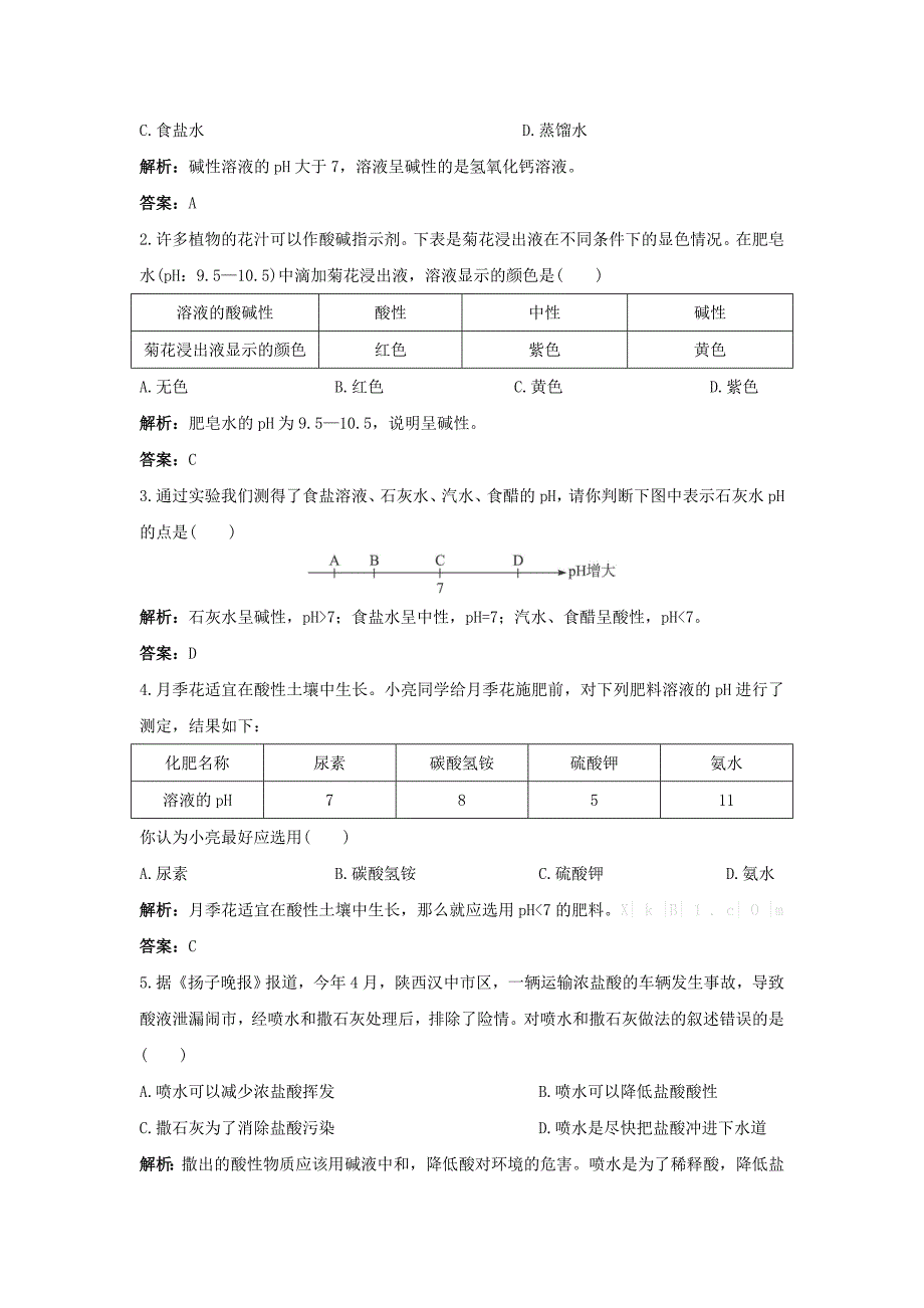 2018春九年级（人教版）化学下册习题：10.课题2 酸和碱的中和反应_第2页