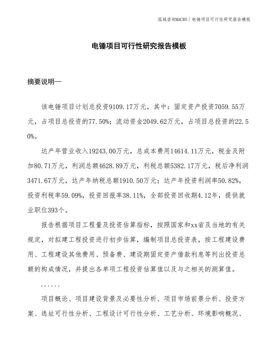 电锤项目可行性研究报告模板(投资9100万元)_第1页