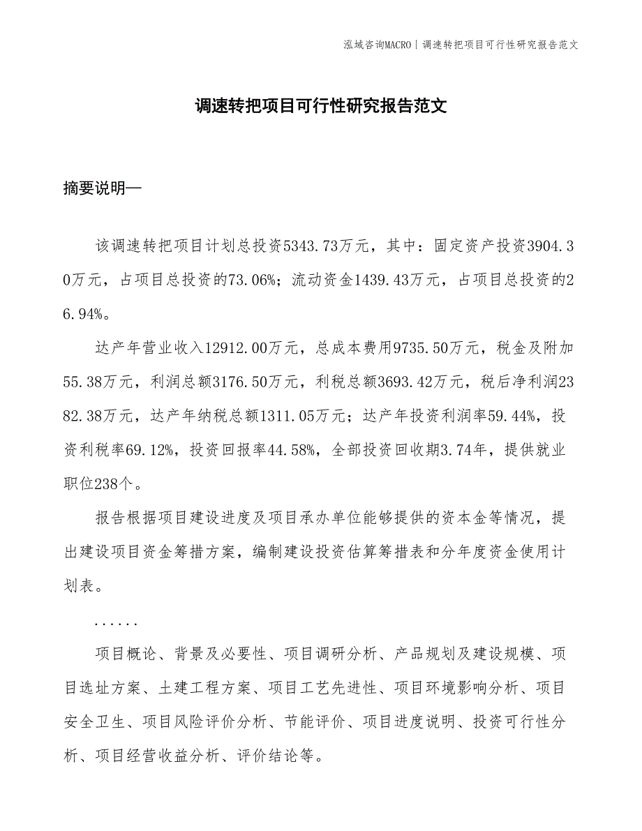 调速转把项目可行性研究报告范文(投资5300万元)_第1页