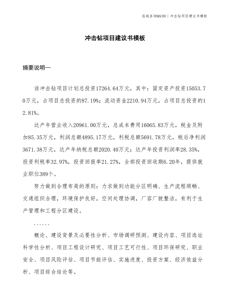 冲击钻项目建议书模板(投资17300万元)_第1页