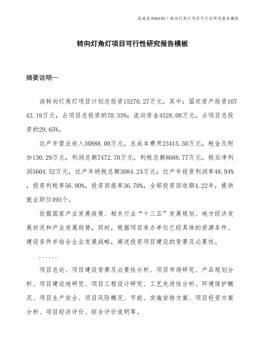 转向灯角灯项目可行性研究报告模板(投资15300万元)_第1页