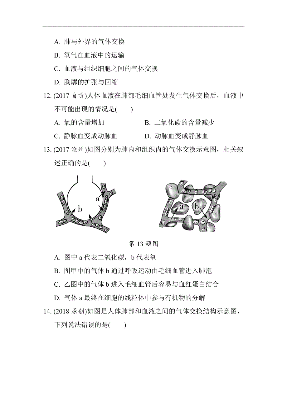 2018年济南市中考生物一轮复习（练习）：第3单元  第2讲　人的生活需要空气_第3页