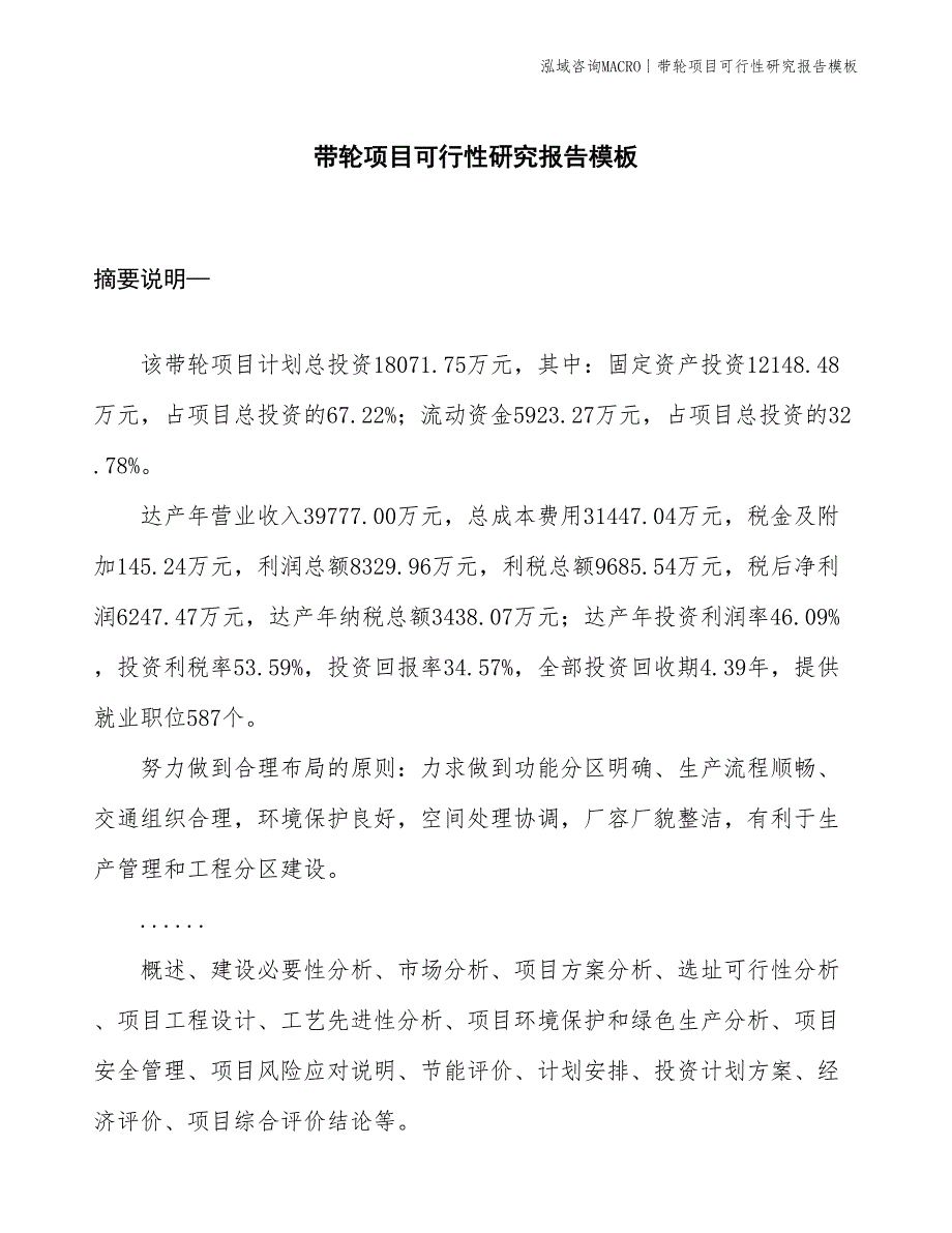 带轮项目可行性研究报告模板(投资18100万元)_第1页