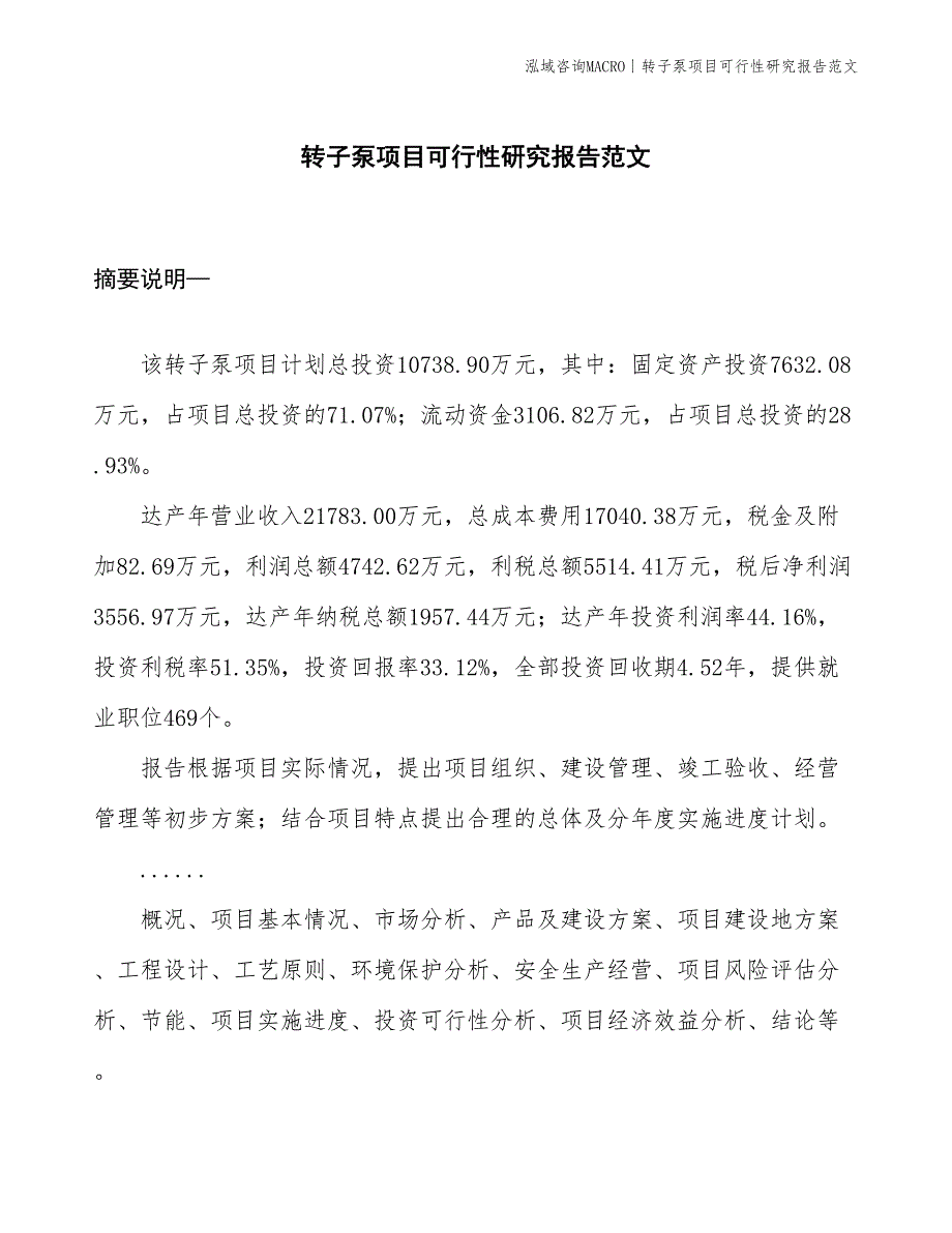 转子泵项目可行性研究报告范文(投资10700万元)_第1页