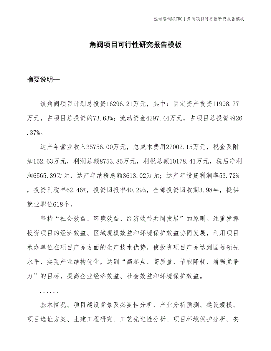 角阀项目可行性研究报告模板(投资16300万元)_第1页