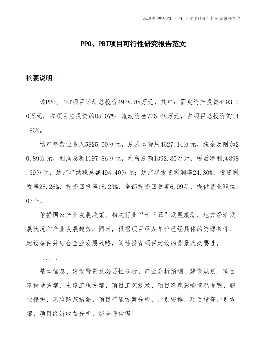 PPO、PBT项目可行性研究报告范文(投资4900万元)_第1页