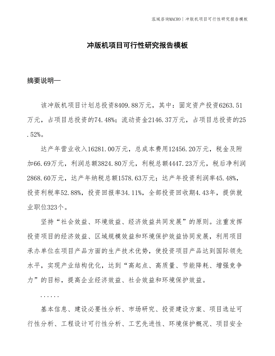 冲版机项目可行性研究报告模板(投资8400万元)_第1页