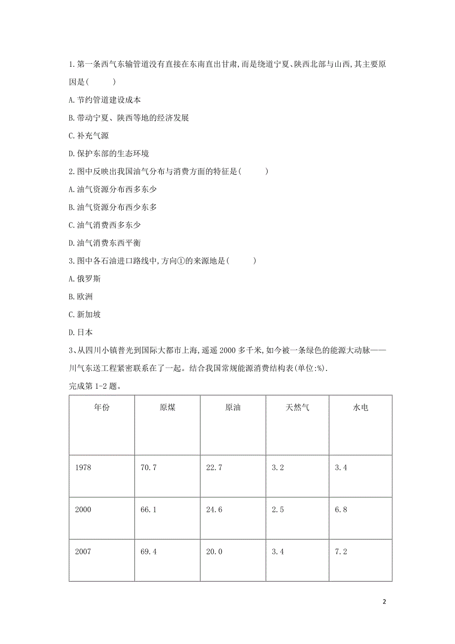 2018-2019学年高二地理 寒假作业（10）资源的跨区域调配——以我国西气东输为例 新人教版_第2页