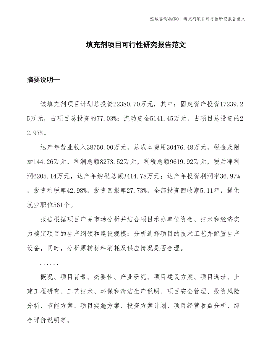 填充剂项目可行性研究报告范文(投资22400万元)_第1页