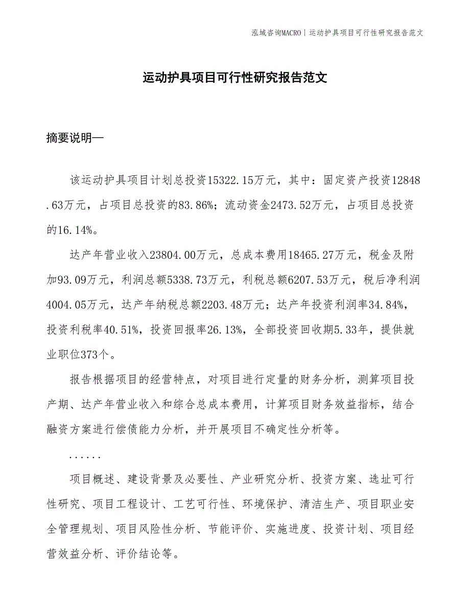 运动护具项目可行性研究报告范文(投资15300万元)_第1页