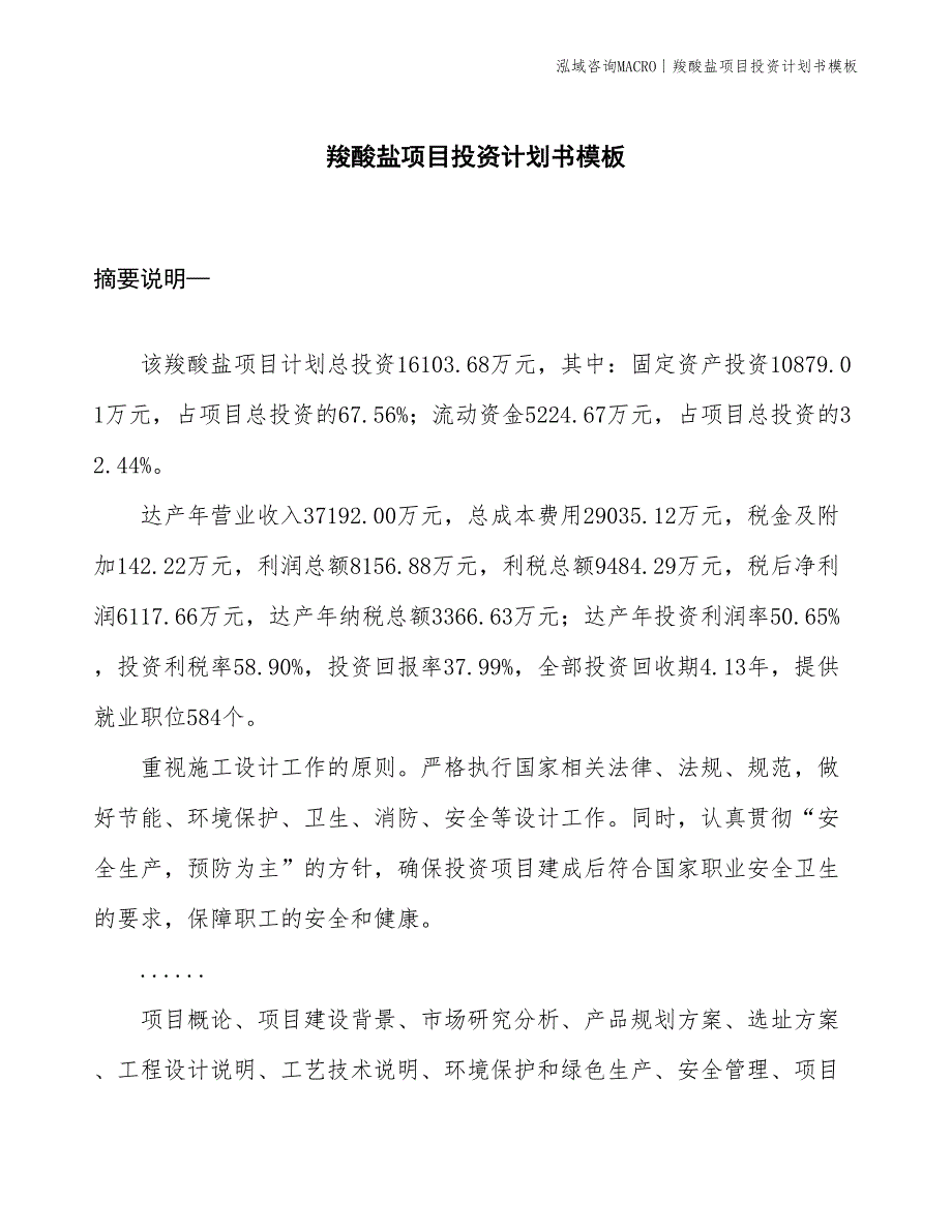 羧酸盐项目投资计划书模板_第1页