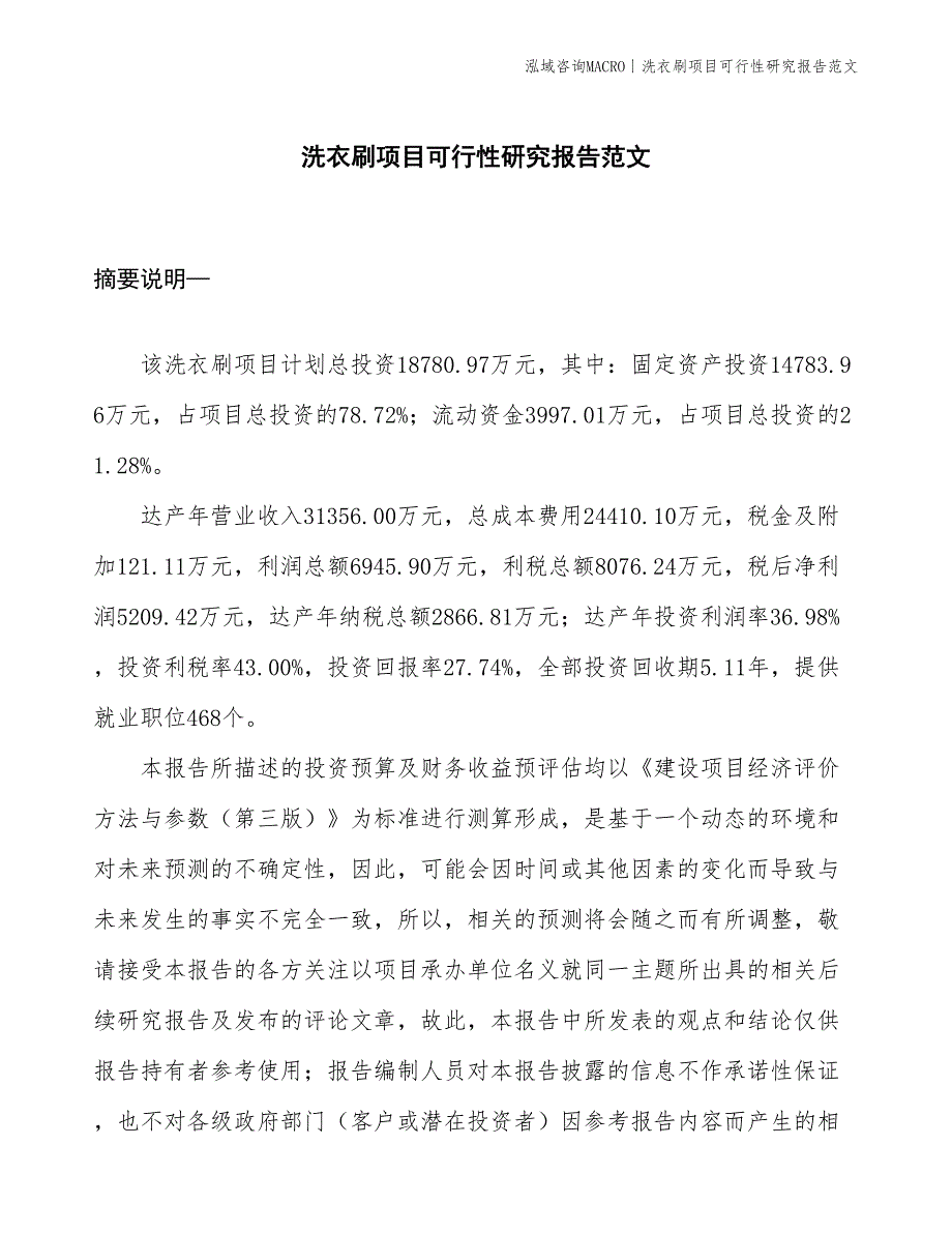 洗衣刷项目可行性研究报告范文(投资18800万元)_第1页