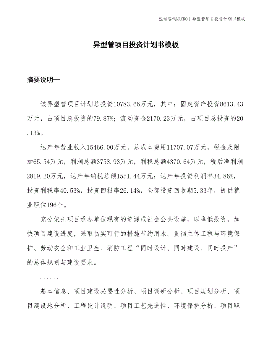 异型管项目投资计划书模板_第1页