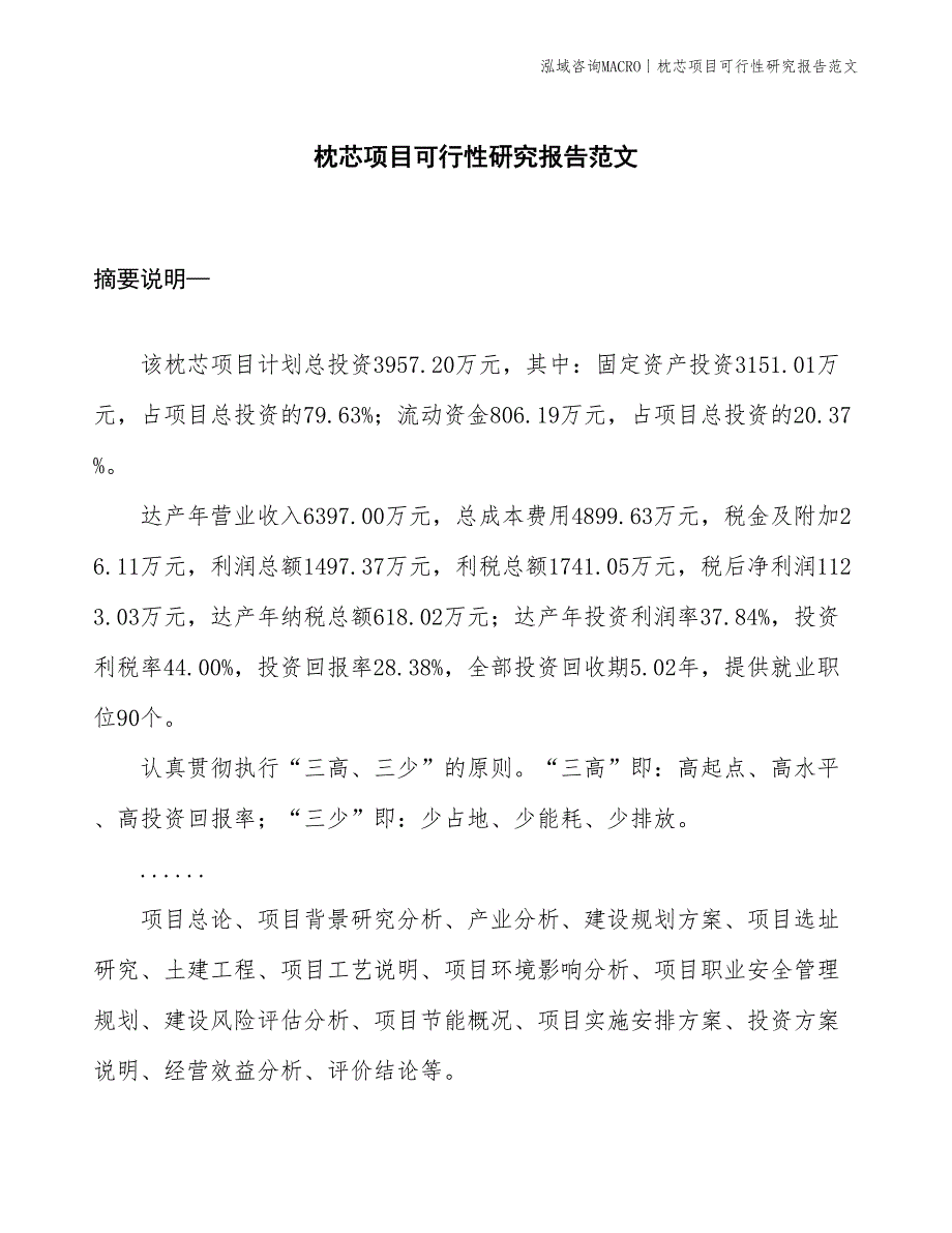 枕芯项目可行性研究报告范文(投资4000万元)_第1页