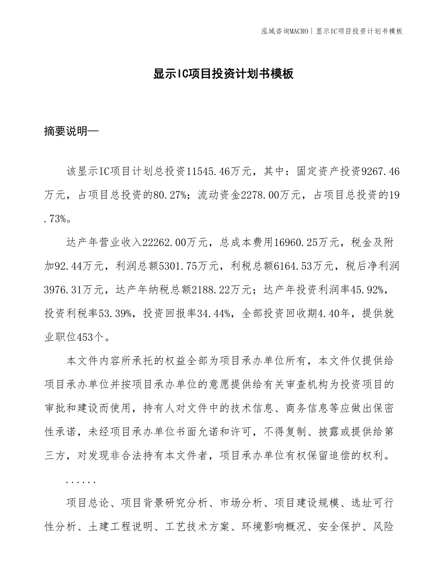 显示IC项目投资计划书模板_第1页