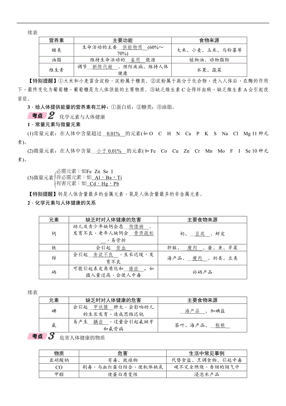 2018贵阳中考化学复习（检测）：第2编  主题复习 模块4 课时15　化学与生活 精讲_第4页