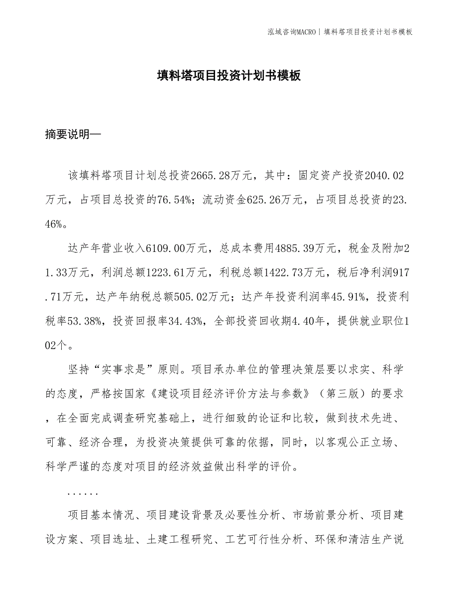 填料塔项目投资计划书模板_第1页