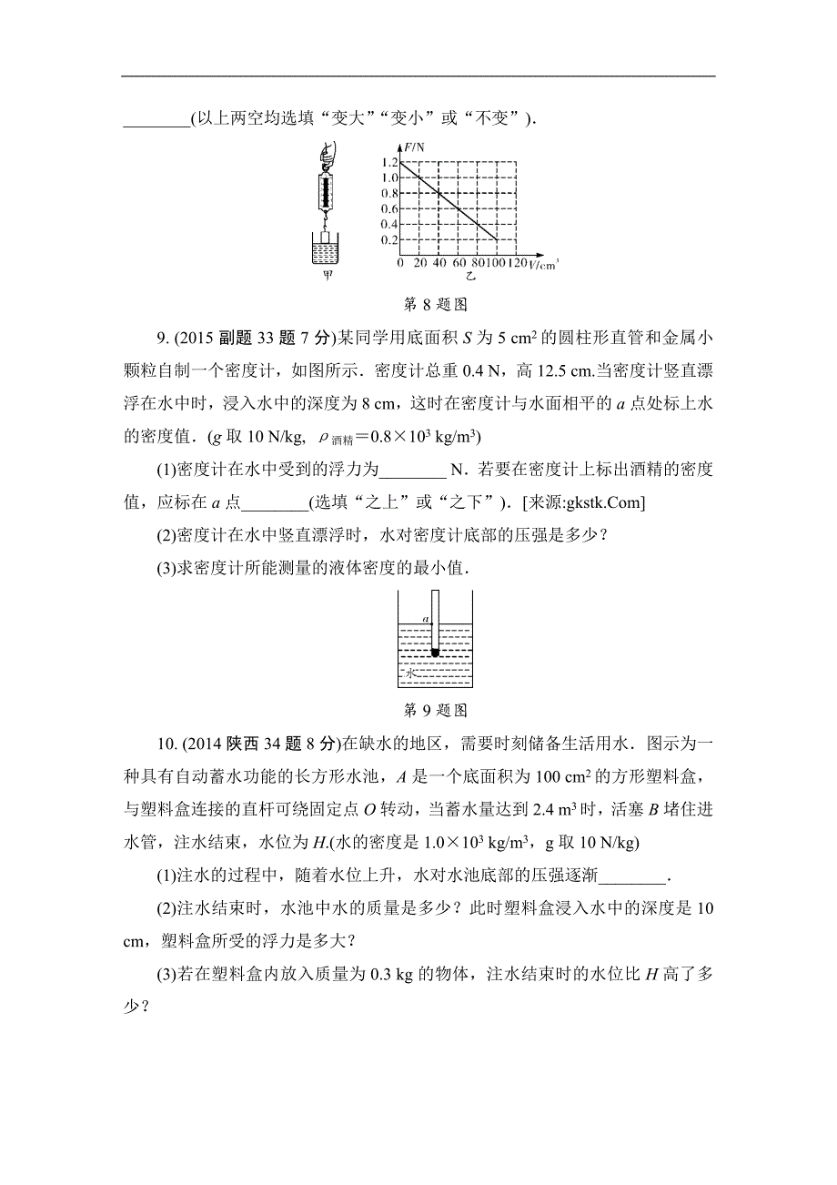2018陕西物理中考复习练习：第九讲 浮力（玩转真题）_第4页