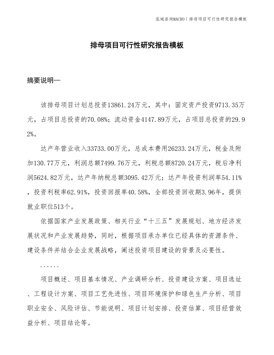 排母项目可行性研究报告模板(投资13900万元)_第1页