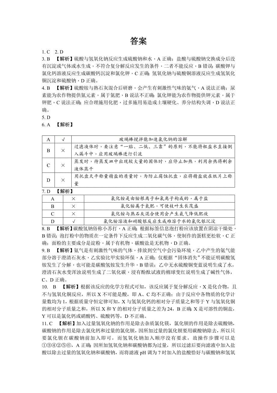 2018年湖南省长沙市中考化学总复习练习：第十一单元盐化肥（练习题）_第5页