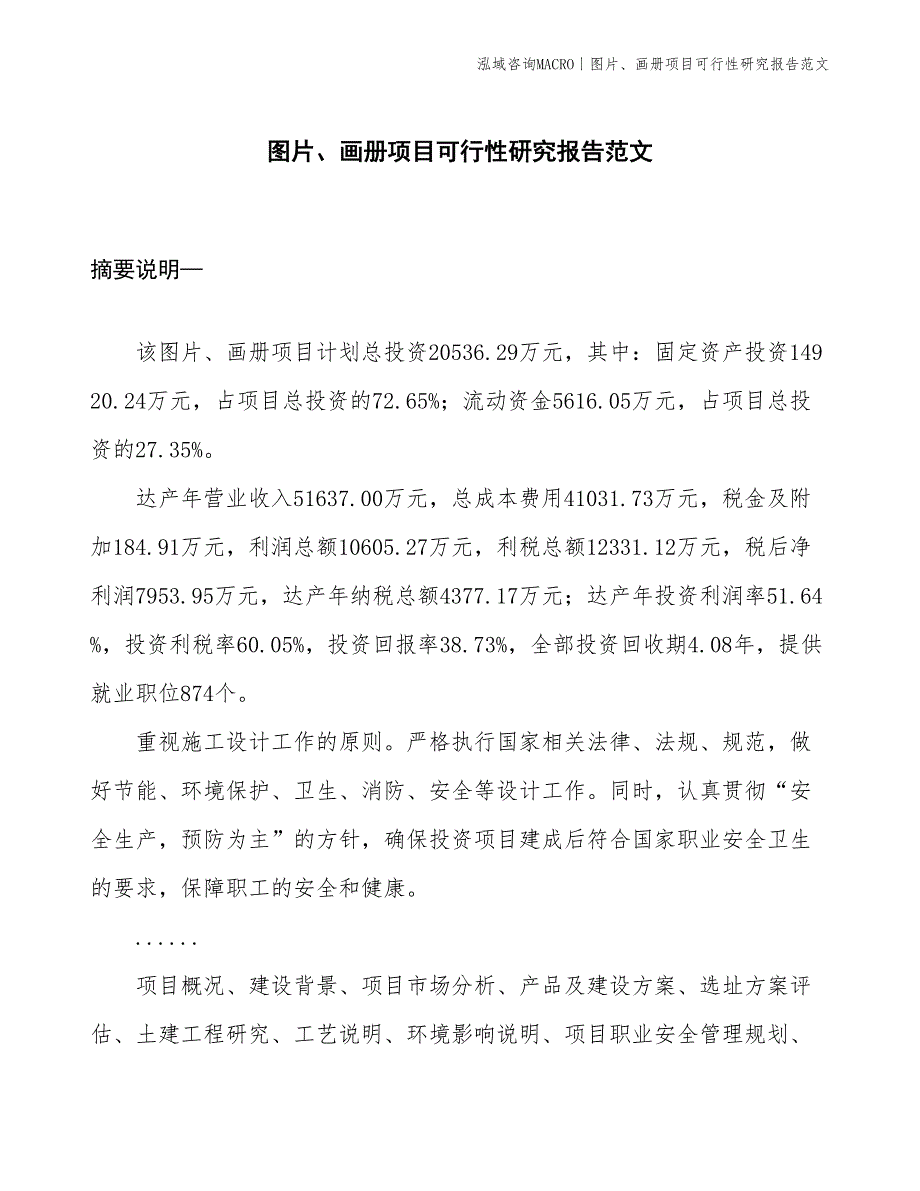 图片、画册项目可行性研究报告范文(投资20500万元)_第1页