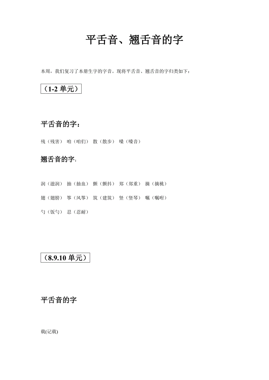 平舌音、翘舌音的字_第1页
